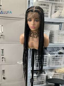 Perruque tressée synthétique afro DX620, perruque bohème sans nœuds en dentelle complète, 32 pouces, tresses carrées, perruque de déesse, tresses en boîte - Product Image 4