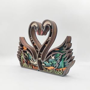 Uionen Multi-layer Hollow Carved Wooden Swan Figurine Creative Animal Craft Home Desktop Decorative <b>Ornament</b> - Product Image 2