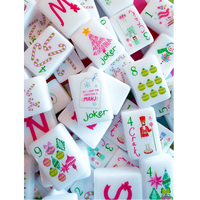 Set Mahjong Akrilik Premium Berkilau Tinggi dengan Pola Elemen Liburan Natal, Set Mahjong Amerika, Hadiah Koleksi Natal