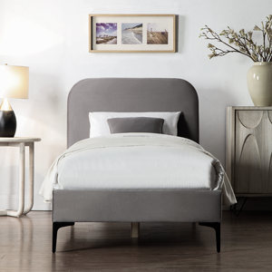 Cama de plataforma tapizada de tela gris oscuro con diseños elegantes simples modernos para adultos - Product Image 6