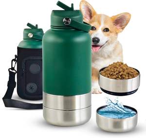 Comedero para Mascotas 3 en 1 de Acero Inoxidable de 32 oz con Logotipo Personalizado, Botella de Agua Portátil para Perros con Aislamiento al Vacío para Viajes - Product Image 1