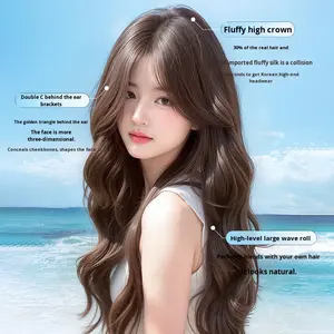 วิกผมผู้หญิงแบบติดศีรษะ  ฟูเป็นธรรมชาติ  บางเบา  ผสมไหม  ไม่มีเชือกผูก  แสกกลาง  ลอนใหญ่  <span class=keywords><strong>ผม</strong></span><span class=keywords><strong>ยาว</strong></span>  วิกผมหยิก  30% <span class=keywords><strong>ผม</strong></span>แท้ - Product Image 2
