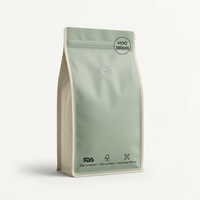 Sachet d'emballage de café personnalisé imprimé, recyclable et biodégradable, avec fermeture éclair, à fond plat, pour grains de café