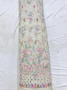 Most Selling Apparel Wedding Special Occasion Dress <b>Material</b> Pure Silk Crepe <b>Embroidery</b> with Beads Imported Hand Work Fabric - Product Image 4