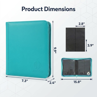 Porte-cartes Premium en cuir PU lisse bleu sarcelle à 4 pochettes, finition unie, avec fermeture éclair, pour cartes de sport, TCG, MTG