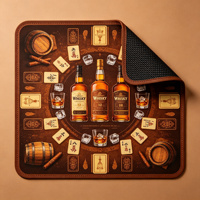 Tapis de jeu en feutre antidérapant pliable pour 4 joueurs, motif bouteille de whisky, baril marron, cigare, tabac, mahjong