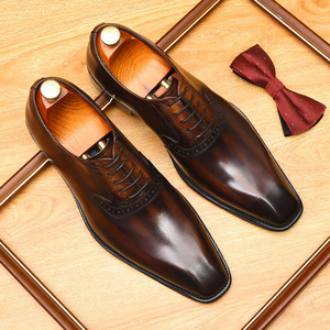 Eleganti <span class=keywords><strong>scarpe</strong></span> Oxford formali da <span class=keywords><strong>uomo</strong></span> in pelle pieno fiore con lacci Vintage in stile britannico antico con colla per Patina incollata - Product Image 1