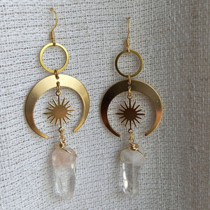 Pendientes colgantes <span class=keywords><strong>de</strong></span> cristal transparente Natural, Pendientes colgantes <span class=keywords><strong>de</strong></span> <span class=keywords><strong>luna</strong></span> <span class=keywords><strong>de</strong></span> cuarzo, pendientes DIY para mujer, joyería amada - Product Image 5