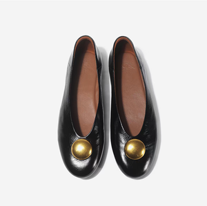 Zapatos planos de ballet de cuero Sphera con hebilla dorada, zapatos planos sin cordones con punta redonda para mujer, cómodos para todas las estaciones - Product Image 6