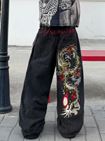 Jeans amples en denim brodés pour hommes, style vintage, coupe large, design de travail, vente en gros