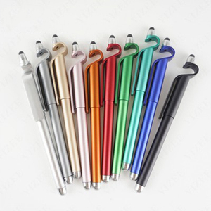 Support de téléphone de bureau multifonctionnel avec stylo à bille métallique à écran tactile et logo personnalisé, pointe 1,0 mm, encre noire/bleue - Product Image 1