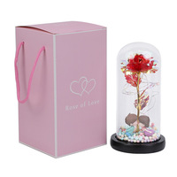 Rose éternelle en feuille d'or pour la Saint-Valentin, la fête des mères, fleur artificielle, lumière LED, rose préservée sous cloche en verre pour femmes et filles