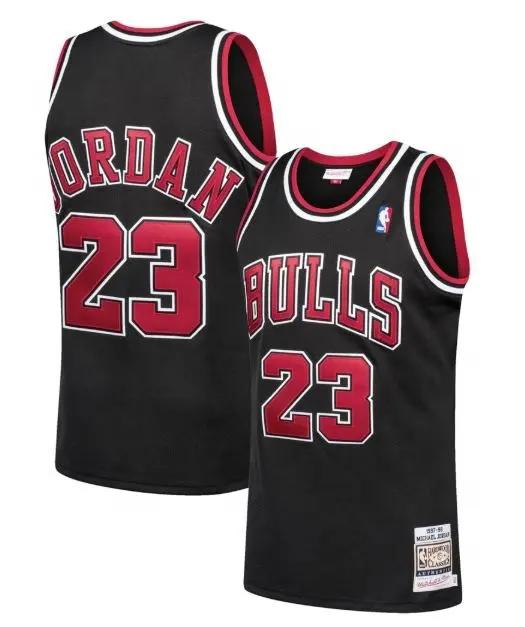 Siyah Bulls #23 dikişli basketbol forması ile aplike dekorasyon