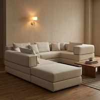 Ensemble de canapé-lit rectangulaire élégant en tissu microfibre, modulaire et convertible, pour salon, avec rembourrage en éponge, design moderne