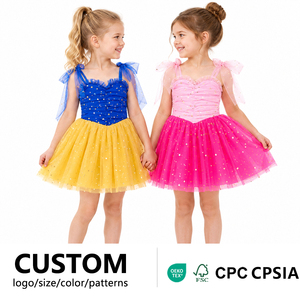 Robe de princesse scintillante en tulle pour anniversaire de fille, tenue en tissu yoga avec corsage froncé et cape transparente, idéale pour la scène, marque privée - Product Image 1