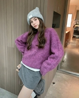 Pull en mohair doux violet pour femmes |   Haut en tricot surdimensionné confortable avec poignets côtelés |   Pull-over décontracté chic pour l'automne et l'hiver