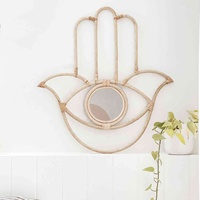 Miroir rond en rotin tressé avec cadre en forme de fleur noir et naturel pour la décoration murale du salon, de la chambre ou de toute autre pièce