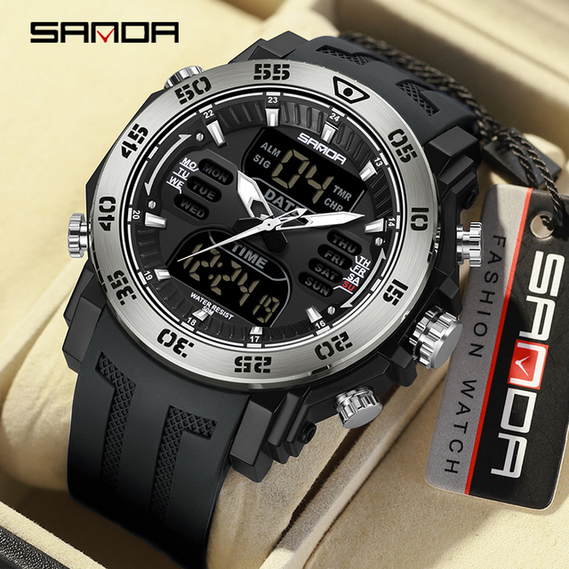 Watch Quartz Wristwatches Sport 50M Waterproof Alarm Digital Clock Light Analog Digital Male Clocks 8007 Mens Watches