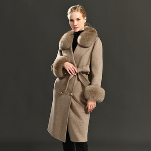 <span class=keywords><strong>Abrigo</strong></span> de Lana de Doble Cara con Cuello de Piel de Zorro Auténtico, Largo, <span class=keywords><strong>Talla</strong></span> <span class=keywords><strong>Grande</strong></span>, Hecho a Mano, para Mujer - Product Image 5