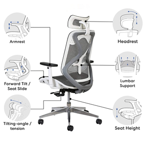 Office Recliner Chair with <b>Adjustable</b> Headrest Ergonomic Mesh Design Fabric Upholstery for Home Use with <b>Footrest</b> - Product Image 6