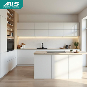 AIS 2025 ánh sáng màu xám sang trọng rắn gỗ sơn mài nhà bếp đặt tủ Tủ tùy chỉnh Hiện Đại Trung Quốc đồ nội thất nhà bếp với đảo - Product Image 2