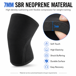Genouillère de compression en néoprène de 5/7 mm d'épaisseur avec <span class=keywords><strong>protection</strong></span> professionnelle pour le <span class=keywords><strong>CrossFit</strong></span> et la musculation - Unisexe, logo personnalisé disponible - Product Image 4