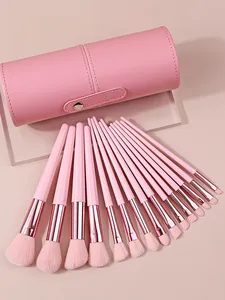 Nouvel ensemble de 15 pinceaux de maquillage roses 2025 avec support de rangement, poils doux pour fond de teint, fard à joues, fard à paupières, maquillage quotidien et de voyage - Product Image 3