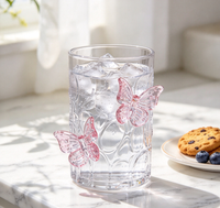 Mug en verre borosilicate rose papillon, texture en relief 3D, résistant à la chaleur, tasse transparente pour café, thé, lait, maison, bureau