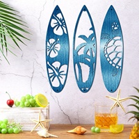 Planche de surf en métal 3 pièces Décoration murale Planche de surf en métal d'été Signes de plage Planche de surf tropicale Art mural palmier