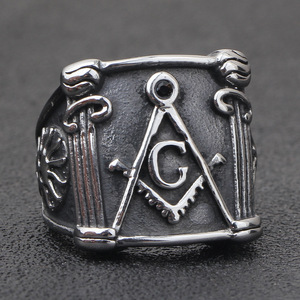 Men's Freemason Logo Stainless Steel <b>Ring</b> 21MM Vintage <b>Cross</b> Design Gift Jewelry - Product Image 1