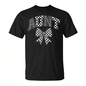 T-shirt con fiocco a quadretti Aunt Racing, regalo di compleanno coordinato per la famiglia - Product Image 2