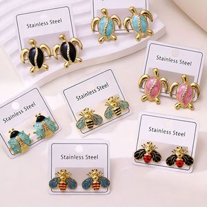 Pendientes de acero inoxidable de moda con diseño de gota de aceite, serie de tortuga marina, abeja e insectos, venta al por mayor. - Product Image 1