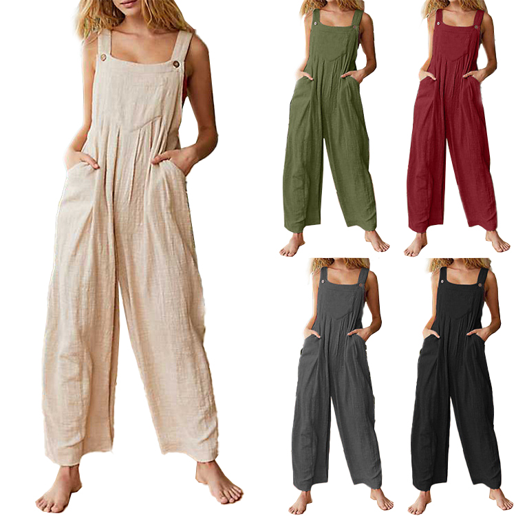 Women Rayon Bib Overalls Rompers Casual Sleeveless Wide Leg Baggy Jumpsuits