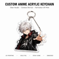 Porte-clés en acrylique Anime, impression UV haute résolution, acrylique transparent comme du cristal, chaîne serpent, épreuve artistique gratuite, personnalisation en gros OEM
