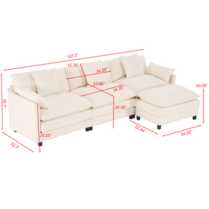 Sofá Seccional Modular en Forma de L, Extensible, de Chenilla Beige, Asiento Profundo, Otomana, Estilo Nórdico, Muebles para Sala de Estar - Product Image 6