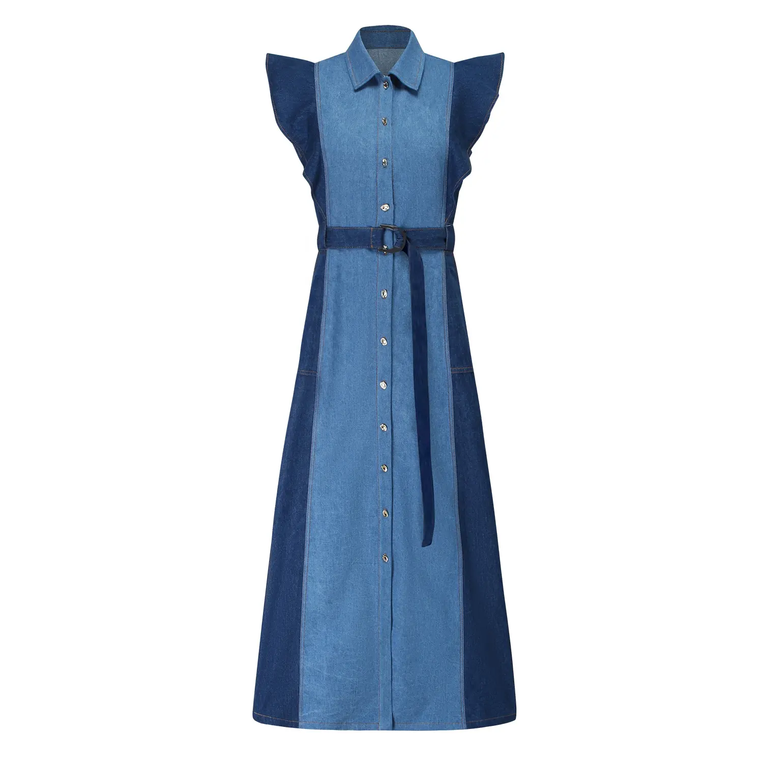 На заказ, синяя Повседневная джинсовая одежда в стиле пэчворк, платье-рубашка, 2024 длинное джинсовое платье без рукавов на пуговицах для женщин
