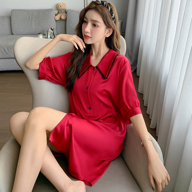 korean style night dress Cherry white cotton Sleepwear Korean Dress