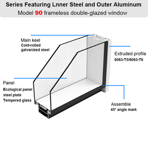 Cloison de bureau moderne à double vitrage avec cadre dissimulé de 90 mm, structure en aluminium et isolation acoustique pour usage professionnel - Product Image 3