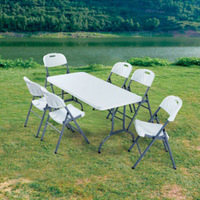 Mesa Plegable Portátil de 6 pies (180 cm), Blanca, Rectangular, de Plástico, Muebles de Exterior, Plegable, para Banquetes, Comedor, Camping