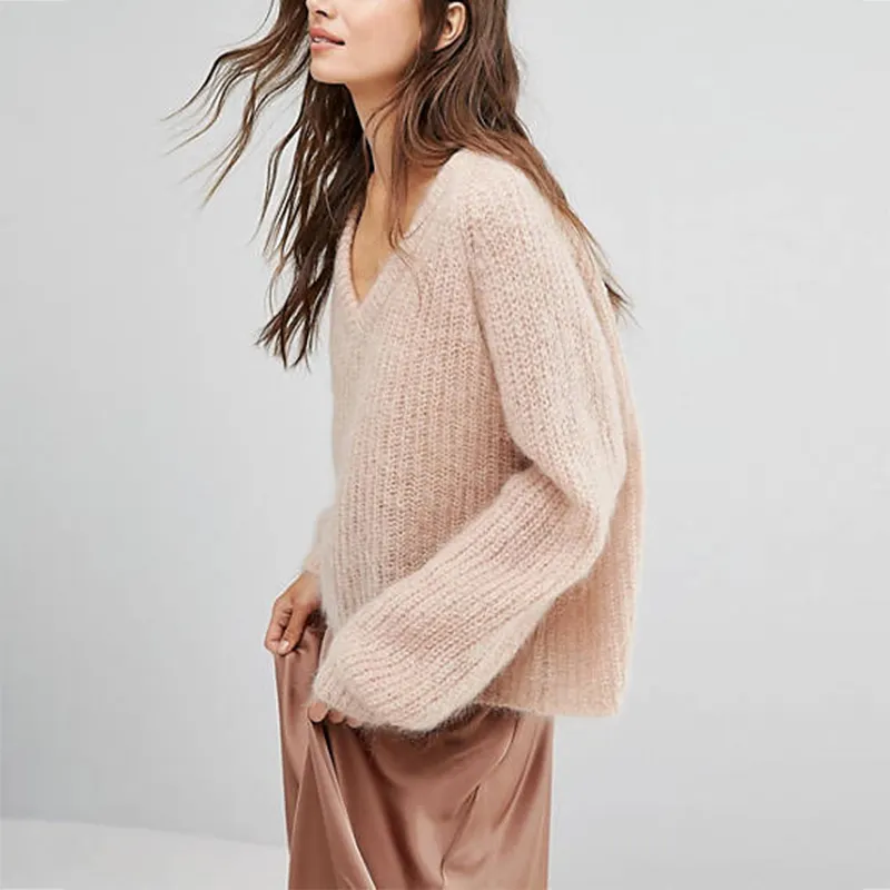 100% Kustom Sweater Pullover Wanita Kasmir Murni Musim Dingin Rajut Leher V Viscose Katun Wol Sweter Kasmir