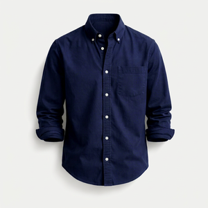 Chemise décontractée pour homme, bleu marine, col boutonné, manches longues - Product Image 1