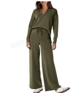 Jersey de manga larga con media cremallera y logotipo personalizado, conjunto de <span class=keywords><strong>2</strong></span> piezas para mujer, conjunto de pantalones de pierna ancha de gran tamaño para mujer - Product Image 4