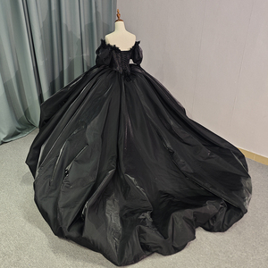 Vestidos de Quinceañera Negros Brillantes con Hombros Descubiertos, <span class=keywords><strong>Vestido</strong></span> de Noche Largo con Mangas Abullonadas, Modelo 1181-1 - Product Image 6