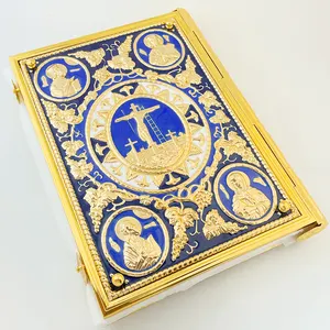 HT Custom Orthodox Metal Alloy Gold Plated Church Creative Bible Book Cover Bishop Suppliers Sublimation Bible Covers