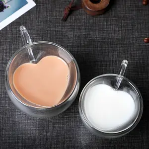 Vente chaude 180ML 240ML Double Paroi Thé Bière Tasse Lait Tasses À Café En Forme De Coeur Tasse En Verre