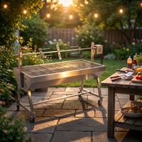 Four à rôtisserie portable à hauteur réglable pour usage domestique et professionnel, fumoir de jardin et machine à barbecue commerciale en acier inoxydable