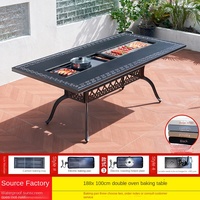 Ensemble de table et chaises de salle à manger d'extérieur moderne tout en aluminium pour 6 à 8 personnes, barbecue électrique, mobilier de jardin décontracté pour la cour et le jardin