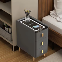 Table de chevet moderne en bois massif avec chargeur USB sans fil, rangement et haut-parleur intelligent - Trois tiroirs pour chambre à coucher