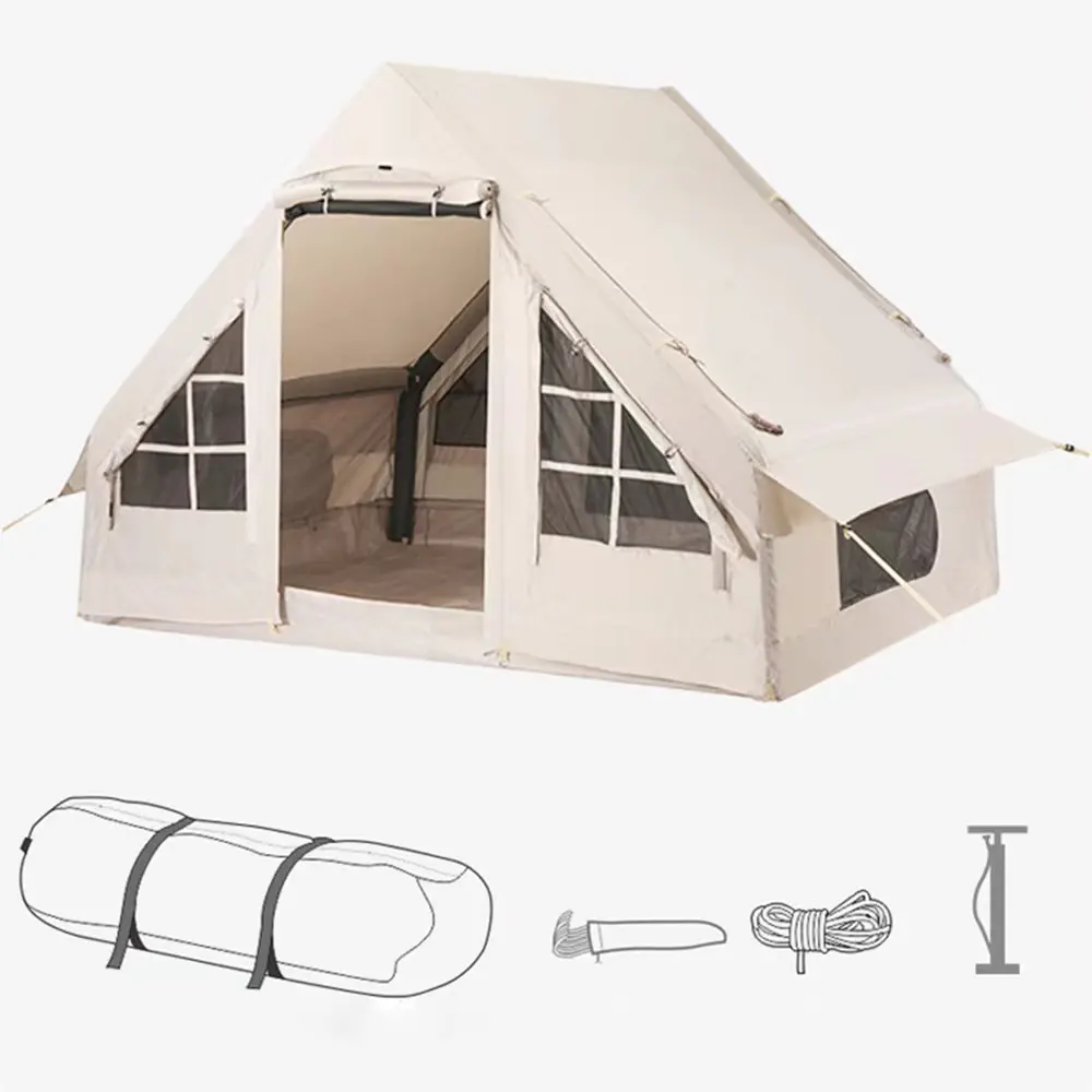 Grand Portable Glamping Pvc Composite Tissu Imperméable Air Poteaux Cabine Tentes Camping En Plein Air Tente Gonflable Pour Voyage En Famille