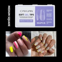 504PCS Venta al por mayor No C Curve Box Personalice su LOGO Long Stiletto Square Coffin Soft Nails Tips